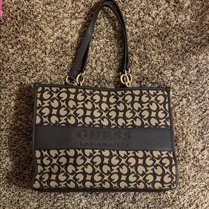 Guess Black and Tan Patterned Tote